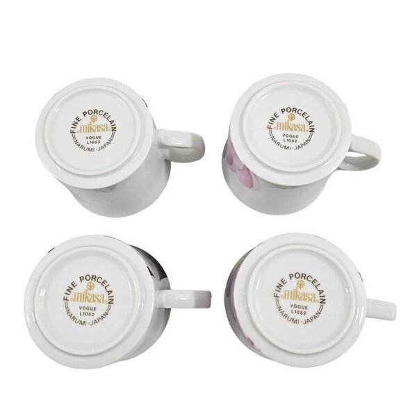 Mikasa Japan VOGUE L1052 Fine Porcelain Floral 8 Oz Flat Cups Mugs – Set of 4 - Picture 4 of 16